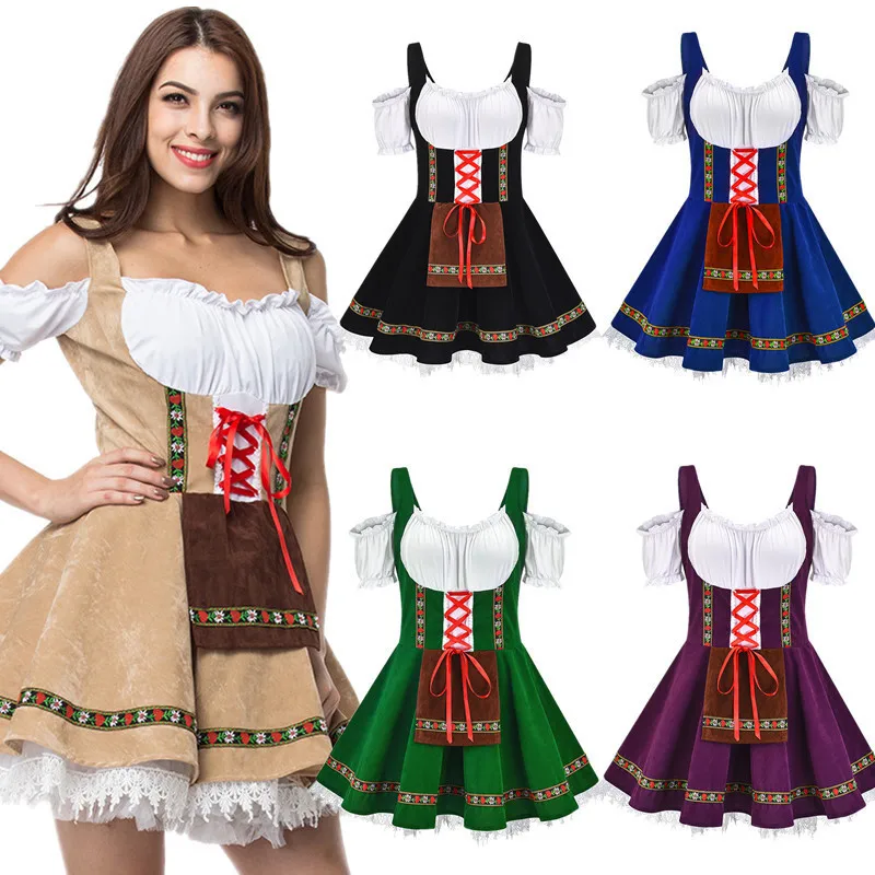 Vestido tradicional folclórico para el Oktoberfest, disfraz para el festival de la cerveza alemana, atuendo corto con hombros descubiertos para mujer, ideal para fiestas y eventos de cosplay.