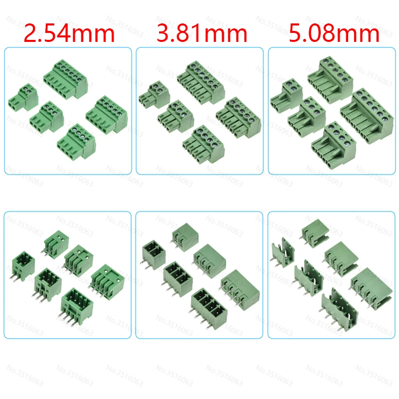 10PCS 2.54/3.81/5.08MM 2EDG 15DEG 2/3/4/5/6/7/8 Pin Screw Terminal Block Connector Pitch Plug+Straight/Curved Needle Pin Socket