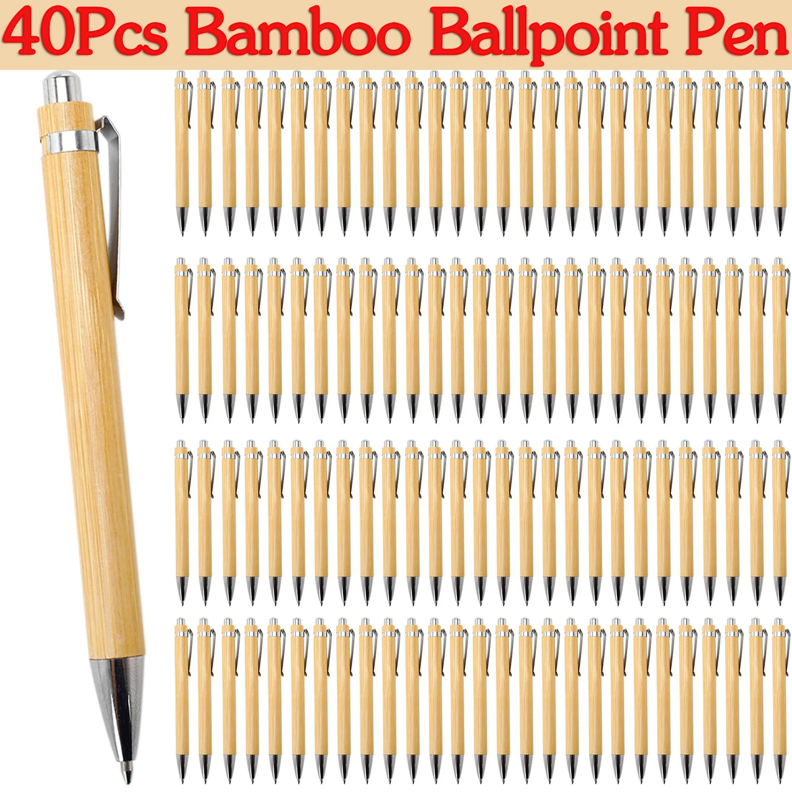 

40Pcs Bamboo Ballpoint Pen Stylus Contact Pen Office & School Supplies Pens & Writing Supplies Gifts-Blue Ink