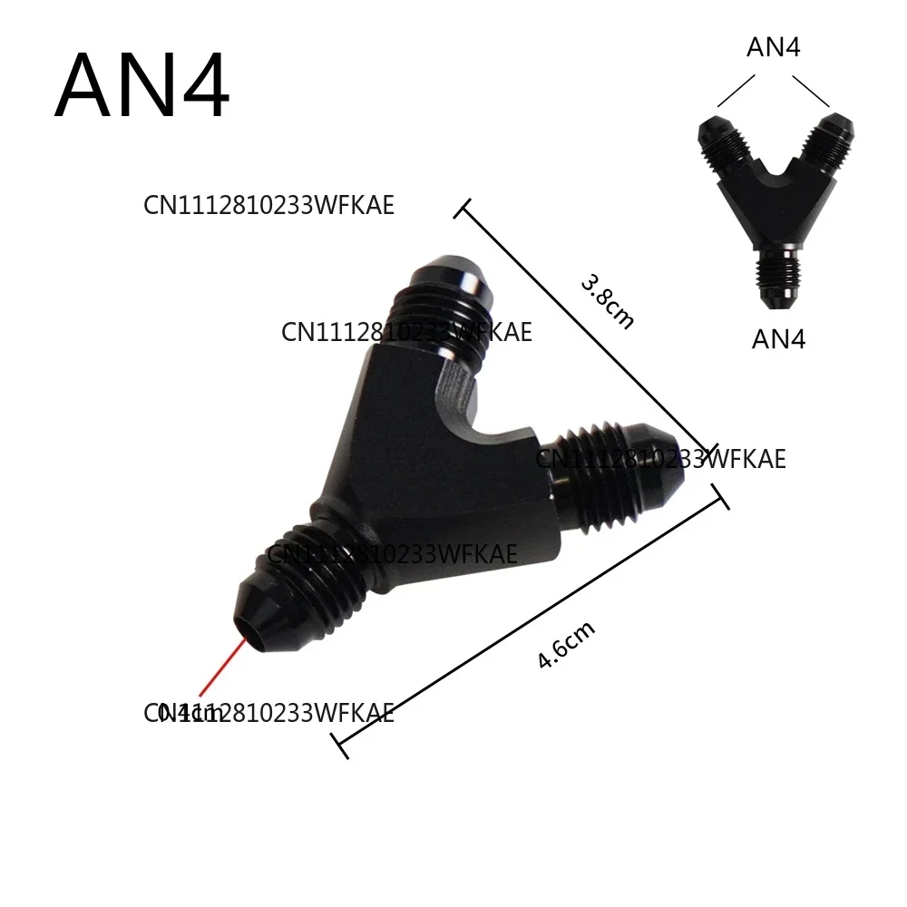 2pcs  AN4 AN6 AN8 AN10 Universal Y Adapter Block Male Thread Fuel Hose Fitting Adapters Tee Oil Pipe Joint Aluminium Black