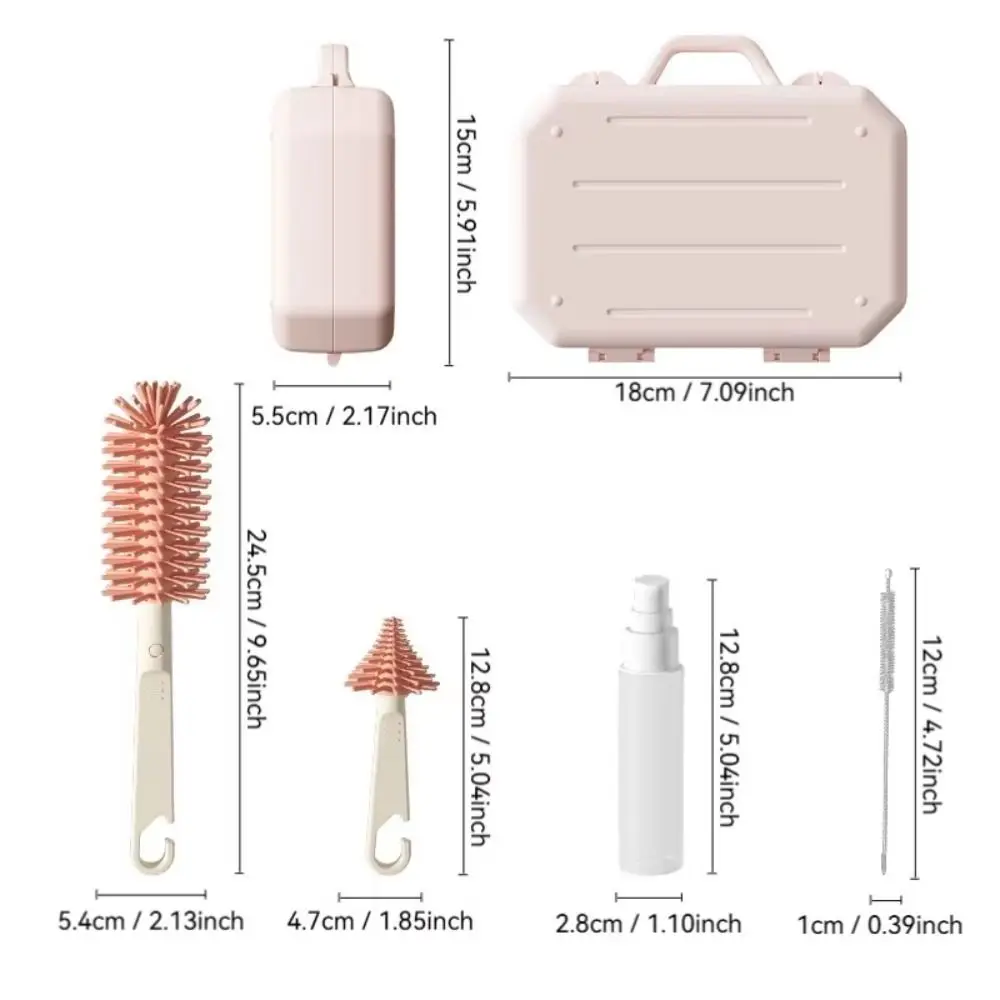 Conjunto de escova de garrafa de silicone portátil bebê fácil de limpar purificador de garrafa chupeta palha lavagem 6 em 1 rack de secagem de garrafa presentes