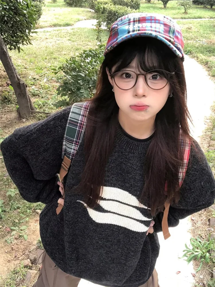 

Корейский модный круглый вязаный свитер Ne Thiened Bla, женский осенне-зимний верхняя одежда Lazy Sle, топ