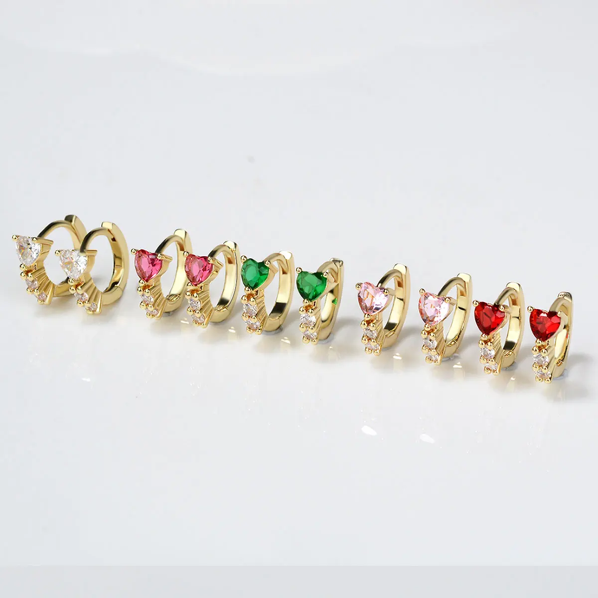 Huggies Earrings Purple white Green Blue Red Square Heart Silver Color Small Hoop Earrings for Women Girls Wedding Jewelry