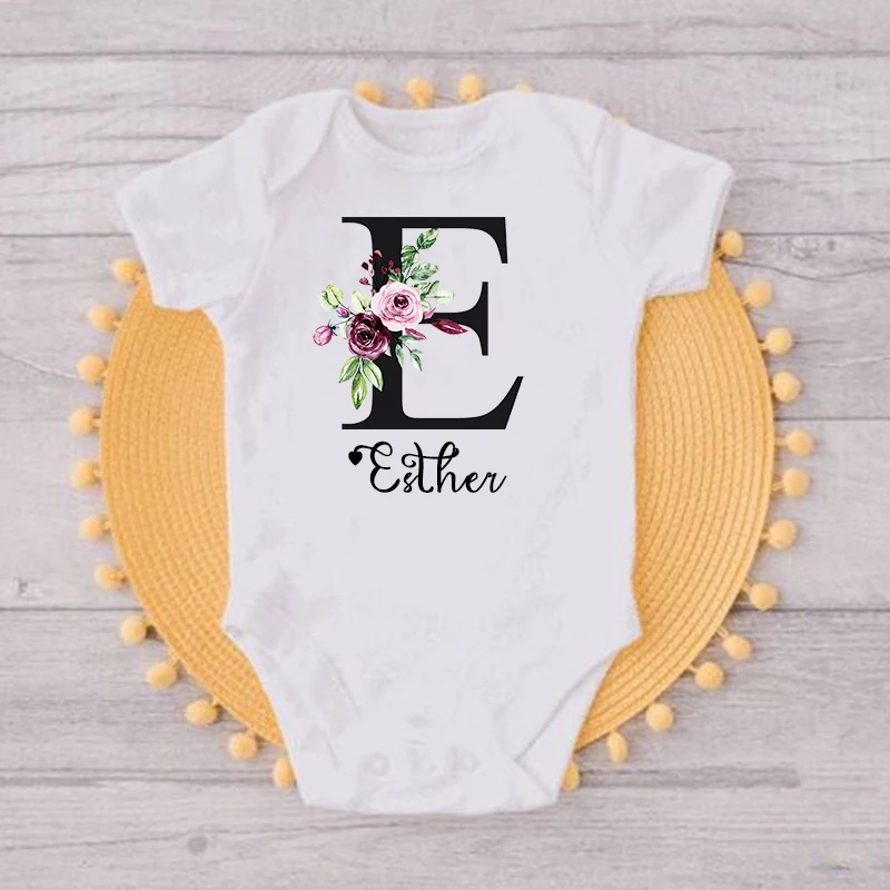 Personalised Floral Wreath New Baby Girl Clothes Custom Infant First Name Bodysuits Baby Shower Gifts Newborn Toddler Jumpsuits image 5