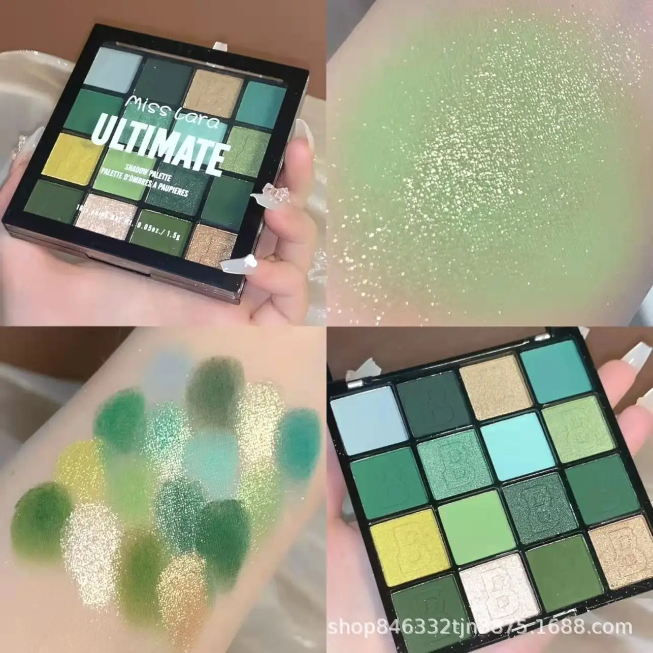 16 Farben Lidschatten matt Perl glanz Puder zart und leicht zu reinigen Lidschatten Palette grünen Geist