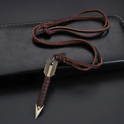 Punk Man Necklace Handmade Vintage Leather Arrow Pendant Necklace Rope Chain Necklaces Men&Women Punk Jewlery Accessories Gift