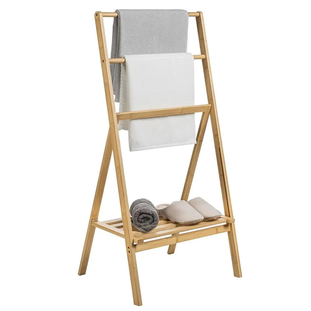 

Free Shipping3 Tier Free Standing Towel Rack for Bathroom, Pool Outdoor, Foldable Blanket Ladder with Storage Shelf, 43\ H Bath