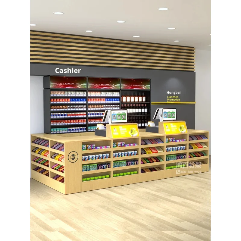 custom.Hongbai Supermarket Convenience Wooden Modern Cashier Counter Front Desk Bar Counter 60cm Width Non-assembled
