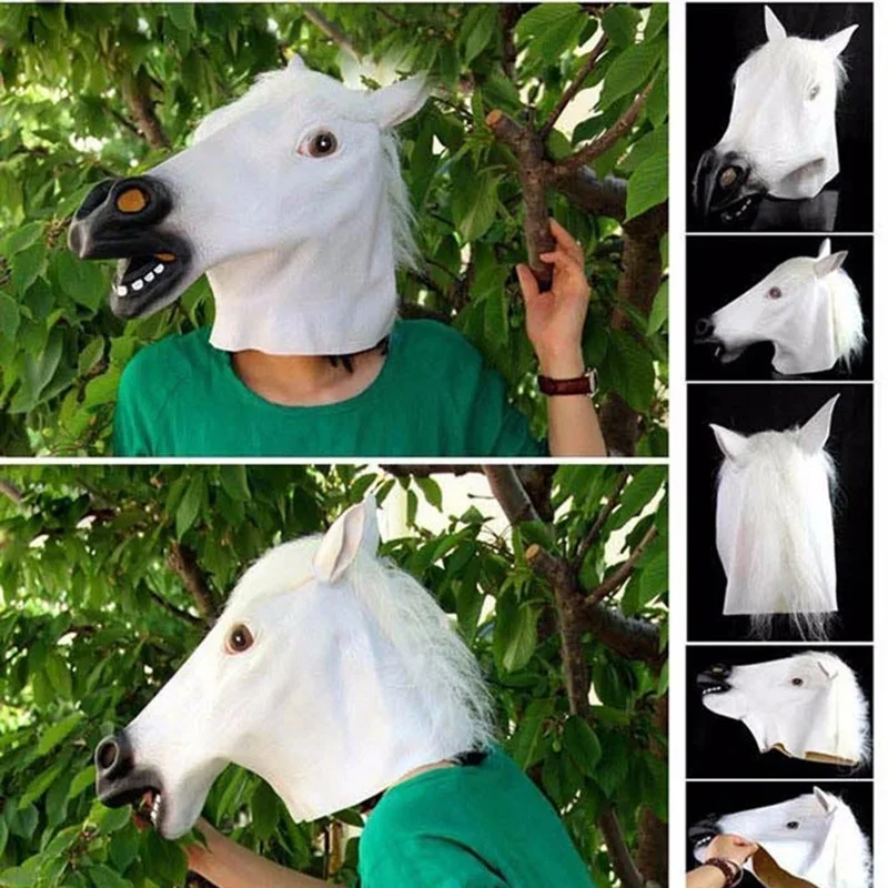 Maschere con testa di cavallo bianche nere marroni per ragazzi e ragazze divertenti maschere di animali in lattice novità costumi di ruolo di Halloween copricapo
