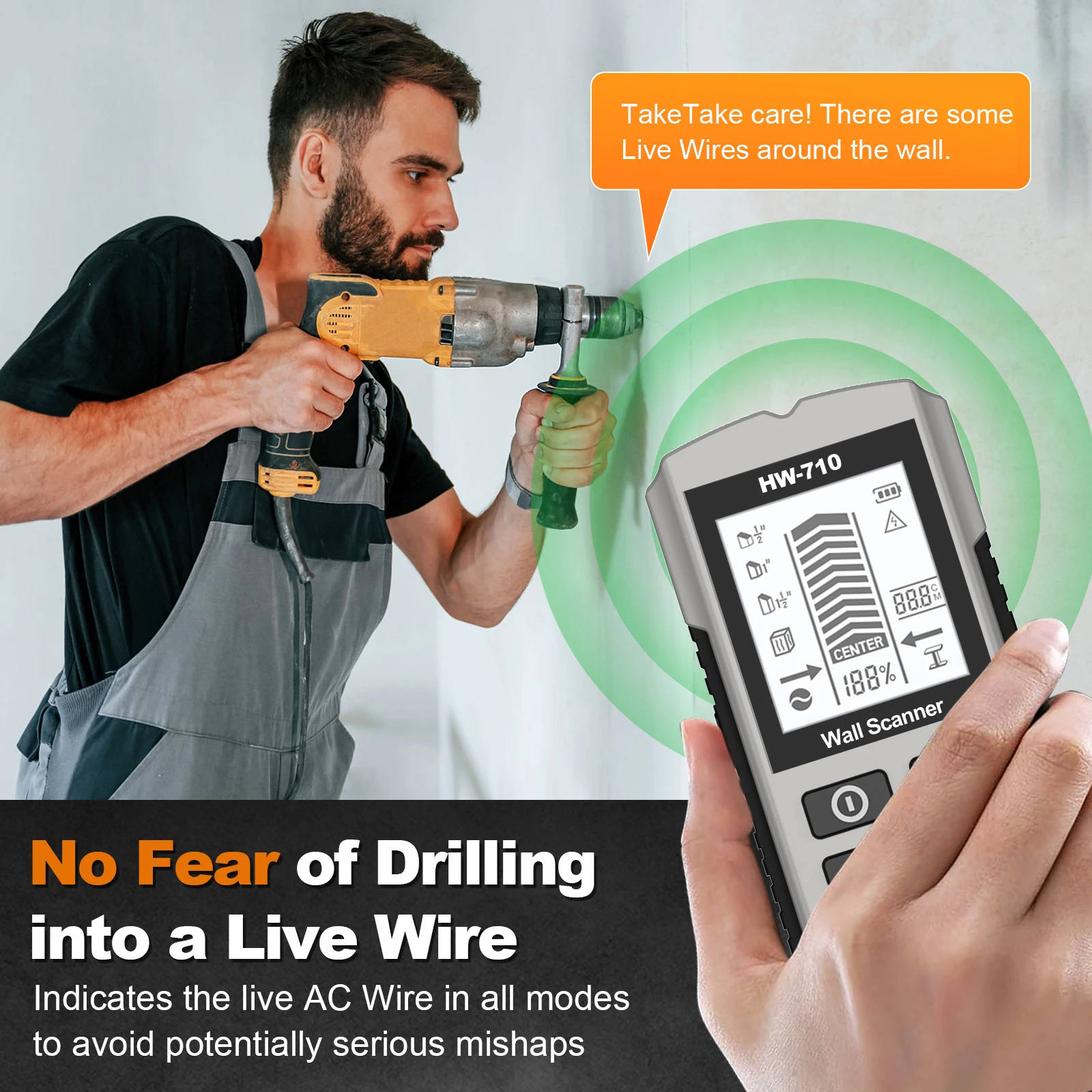 

HW-710 Stud Finder Wood Studs Metal Detecion Detection of live cable Metal Depth Measurement Finder Wall Detector Scanner