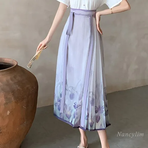 New Chinese Style National Style Improved Hanfu Cropped Horse-Face Skirt Suit Women's Summer Thin Small 2024 New Top