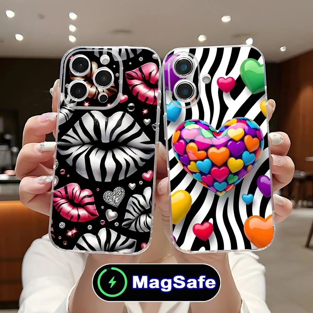 

Zebra Stripe Mobile Cell Phone Case for iPhone 17 16 15 14 13 12 11 Air Pro Max Plus Mini Magsafe Clear Colorful Cover Cover