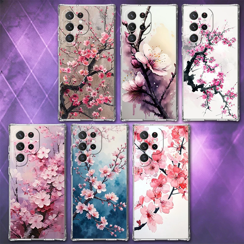 Cherry Blossom Sakura Fashion Soft Phone Case For Samsung Galaxy S26 S25 Edge S24 S23 Ultra S21 S20 FE S22 Plus + Pattern Back C