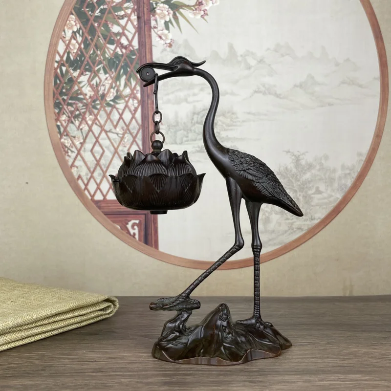 

Antique-Style Patina Crane Hanging Furnace Ornament New Chinese Style Home Office Desktop Incense Tea Room Study Supplies