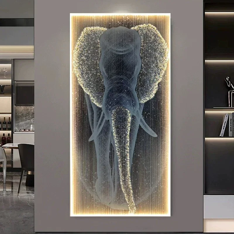 Modern High-End Luxury Crystal Inlaid LED Wall Lamp - Remote Control Elephant Art Hanging Decor for Living Room Space