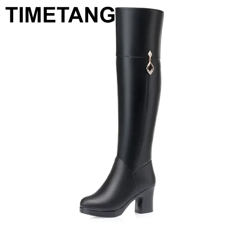 

Women's Winter Over Knee Boots Natural Wool Genuine Leather Women's Knee Boots Warm High-heel Women Long Boots