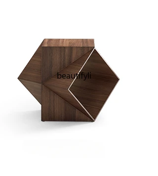 

Polyhedron Corner Table North America Black Walnut Art Sofa Side Table Solid Wood Simplicity Mobile Coffee Table living room