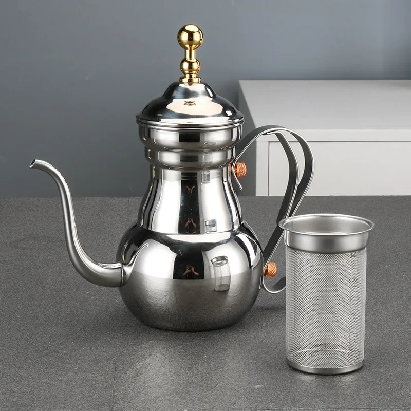 

0.7L Stainless Steel Narrow Teapot Hotel Long-mouthed Teapot Tea Kettle with Filter Mesh Coffee Pots