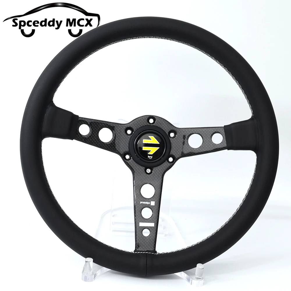 

M Style Prototipo 14-дюймовый гоночный руль из углеродного волокна, плоский JDM, модификация автомобиля, спортивный руль из натуральной кожи P3