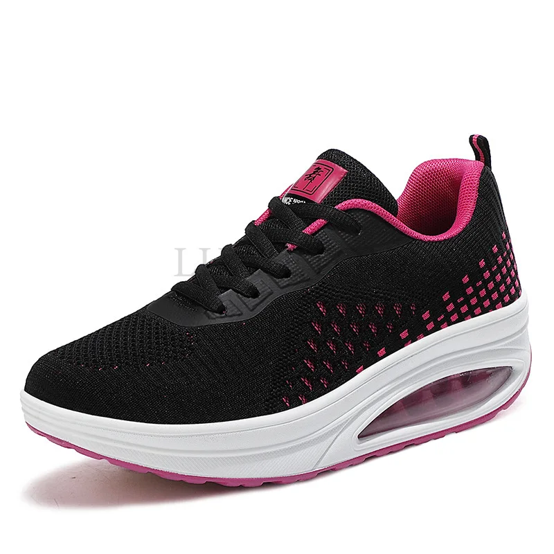 Mesh Air Cushion Thick Sole Sports Shoes for Women Comfortable Breathable Casual Lightweight Lace Up Outdoor Travel Shoes