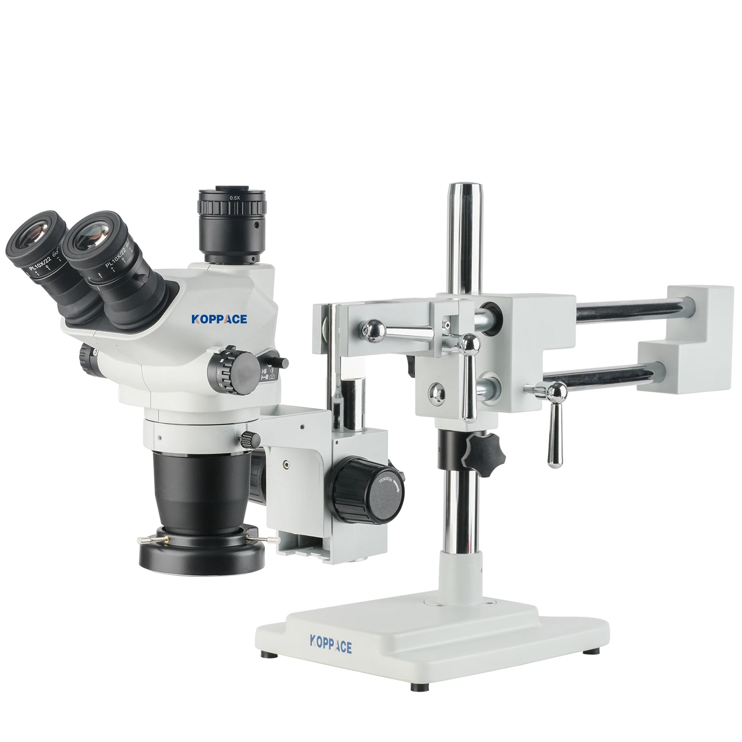 KOPPACE 6.7X-45X Trinocular Stereo Microscope Dual Arm Bracket Magnification Locking Function