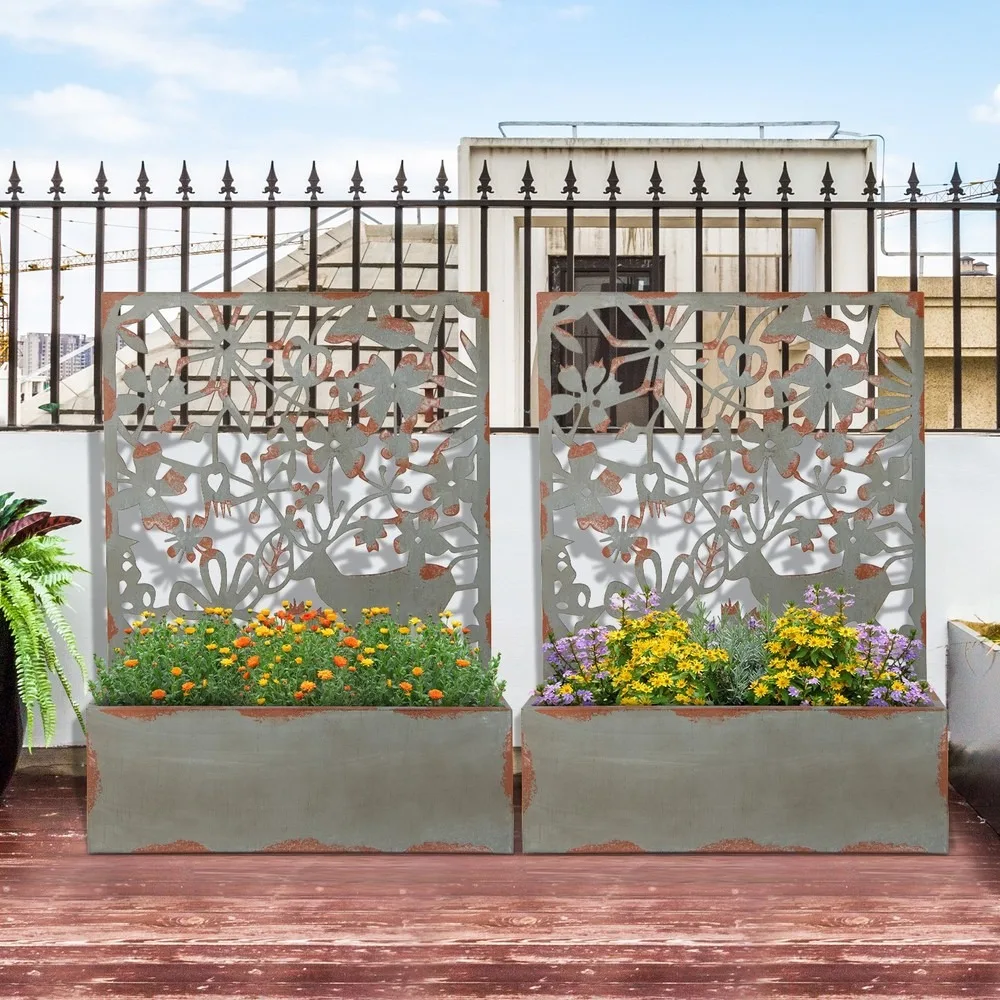 

2 Decorative Raised Garden Bed with Trellises-Rust - Color Rust