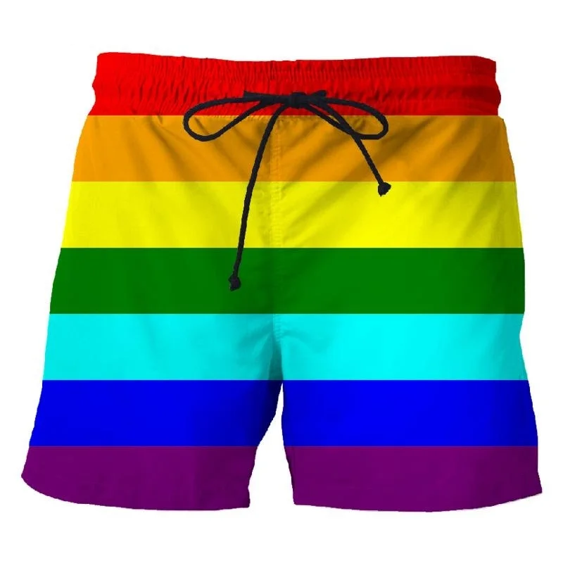 3d Printing LGBT Rainbow Short Pants Street Fashion Breathable Colorful Beach Shorts Vacation Beachwear Swim Trunks Clothing