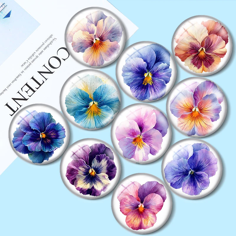 Watercolor Pansies 12/18/20/25mm glass cabochon  bracelet pendant rings for jewelry demo earrings back Making findings