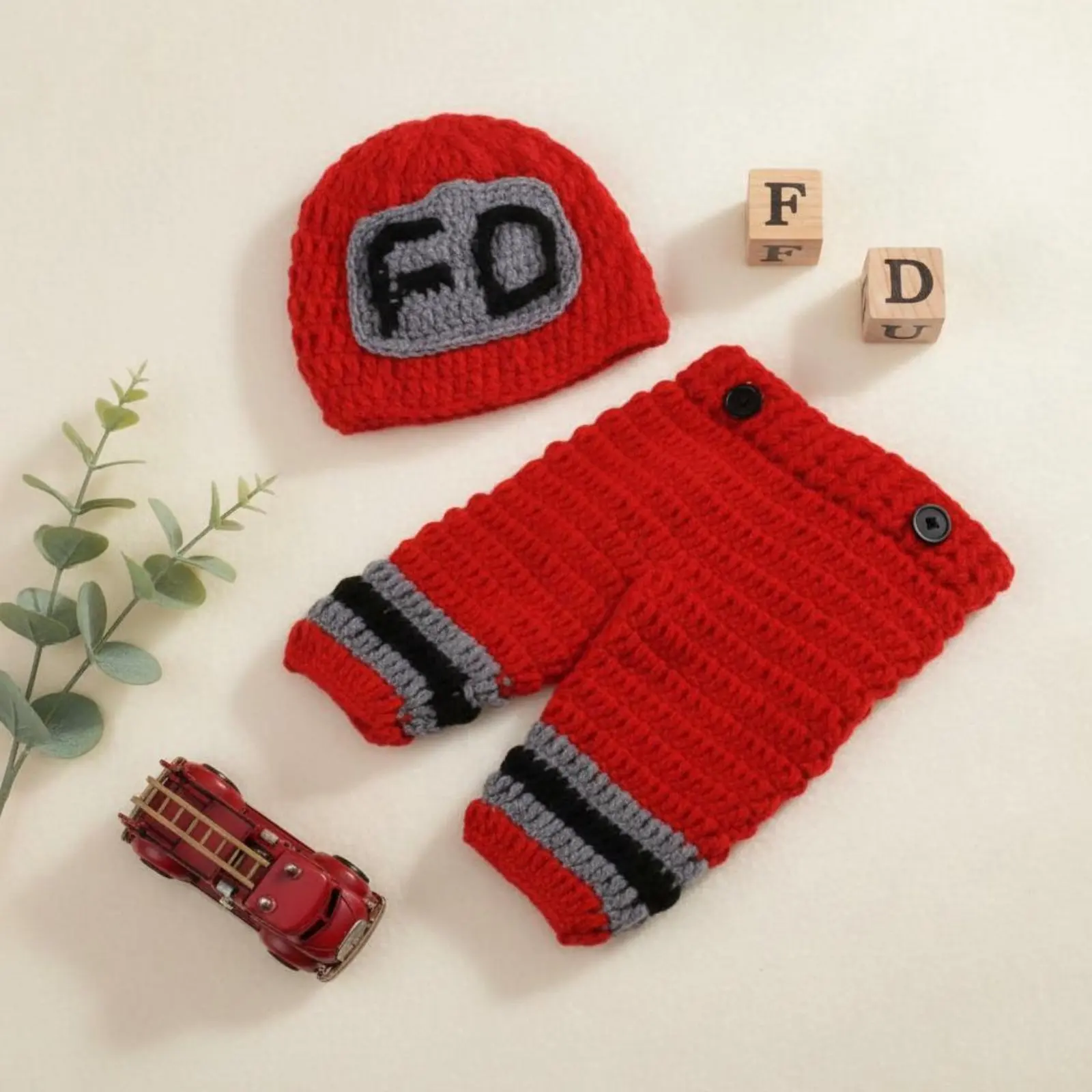Conjunto de accesorios para fotos de bombero recién nacido, disfraz de bombero de ganchillo de hilo suave, conjunto de uniforme de socorrista para bebé, diseño adorable