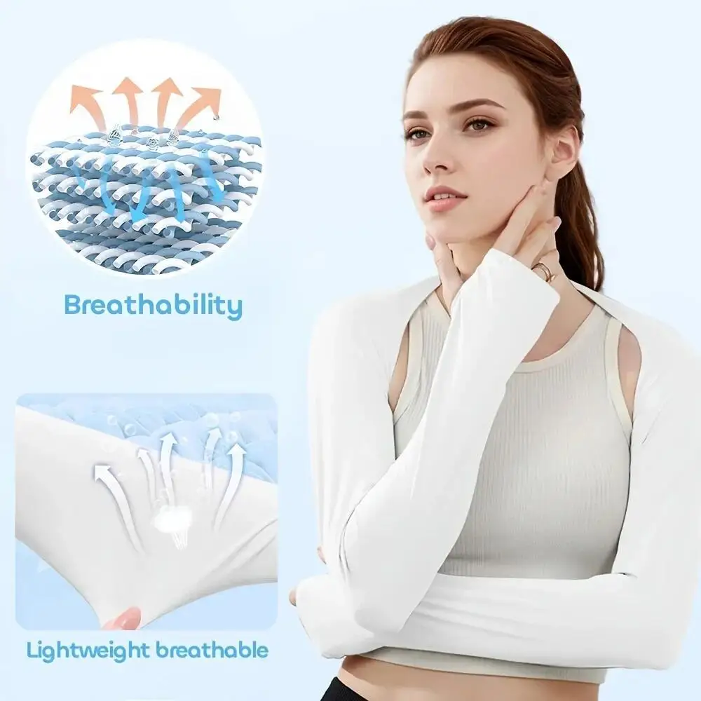 1Pc Cooling Sun Protection Ice Silk Shawl Arm Shrug Sleeves UV Protection With Thumb Hole For Driving Outdoor Use