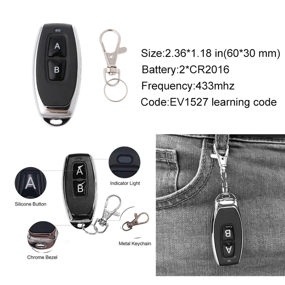 433MHz Wireless RF Remote Control On Off Button Controller Universal Transmitter No Clone For Garage Gate Door Bulb Lamp Key Fob