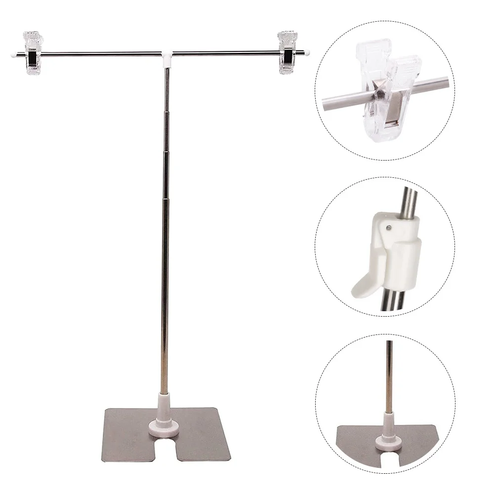 T-Shaped Stainless Steel Height Adjustable Poster Stand Silver with Clips Multipurpose Advertising Sign Holder for Indoor