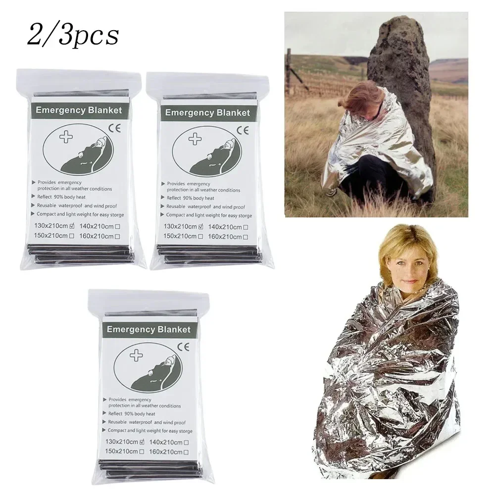 2/3PCS Emergency Blanket Outdoor Survive First Aid Military Rescue Kit Rescue Foil Thermal Military Blanket 130x210cm