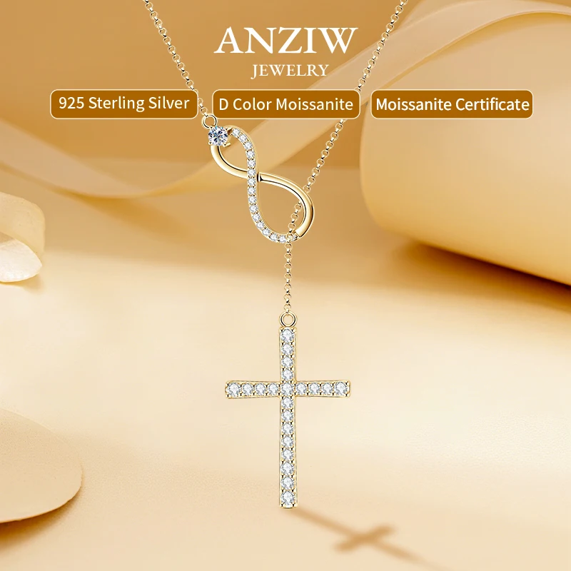

Anziw Faith Hope Cross Infinity Moissanite Pendant Necklace for Women 100% 925 Silver Anniversary Wedding Jewelry 2025 New Gifts