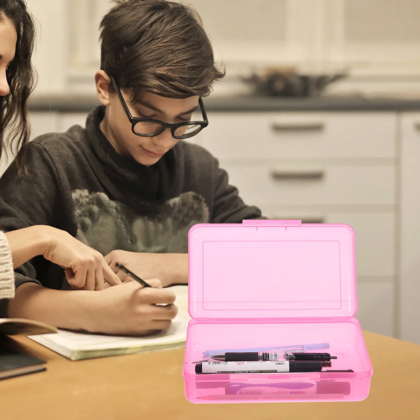 Multi Functional Plastic Pencil Case Simple Design Easy Open Close Stationery Storage Box for Pens Pencils Erasers Sharpeners