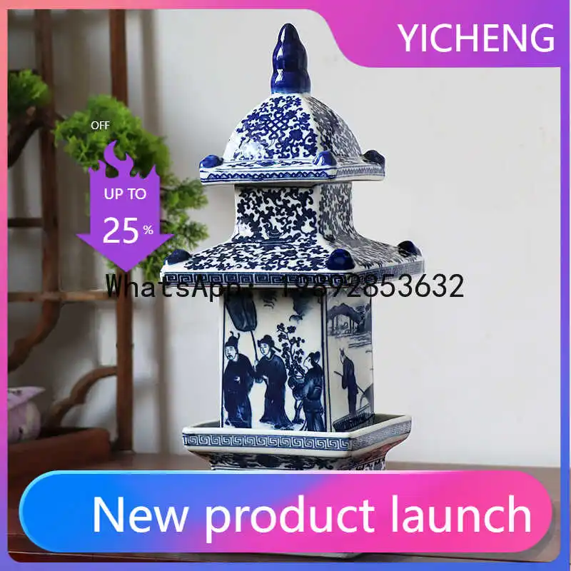 

PYJ Jingdezhen blue and white porcelain pagoda antique vase ceramic ornaments Chinese home ornaments