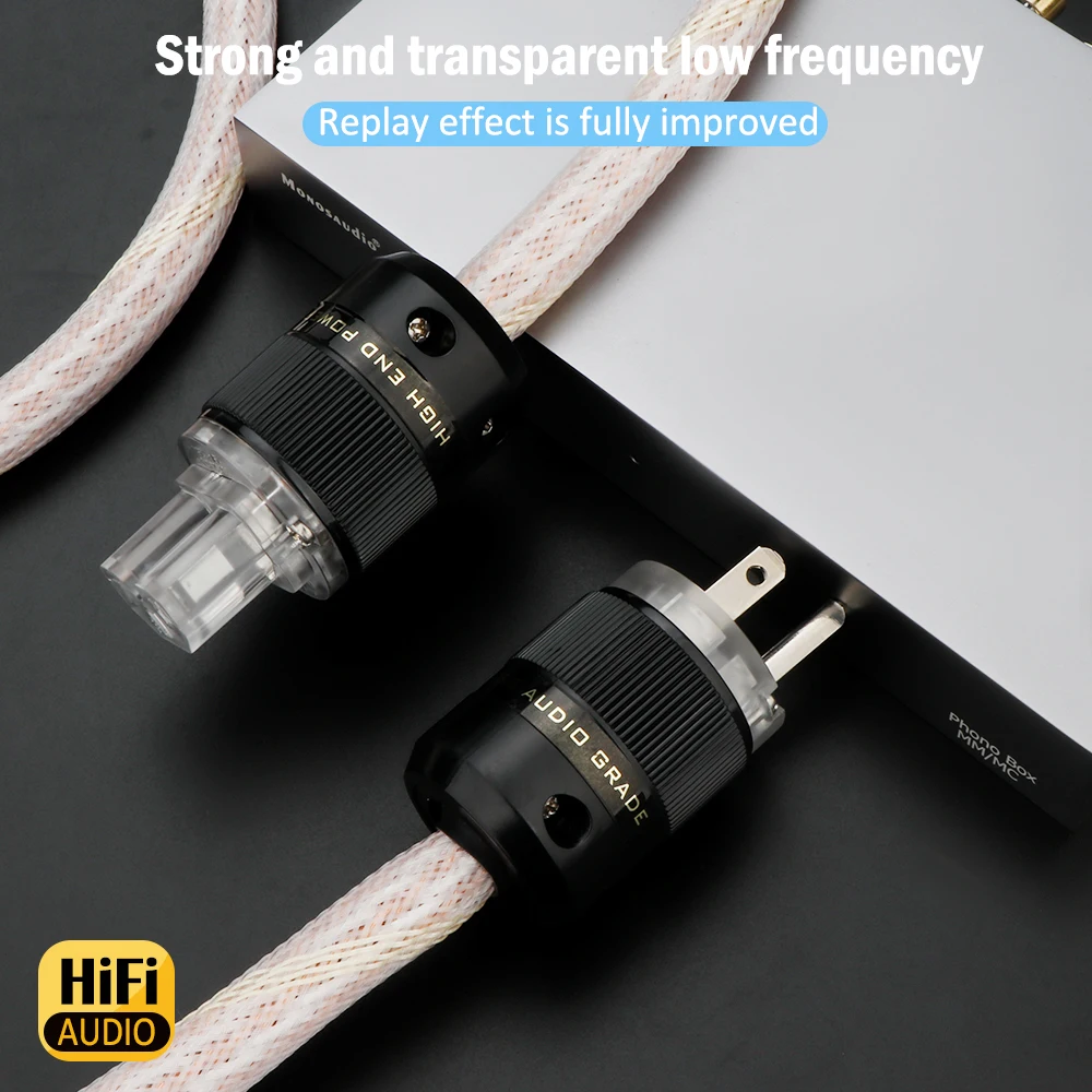 HiFi аудиофильский шнур питания переменного тока 12TC США — 99,9999% OCC медь, посеребренные разъемы EUR/IEC Сверхчистый силовой кабель для усилителя