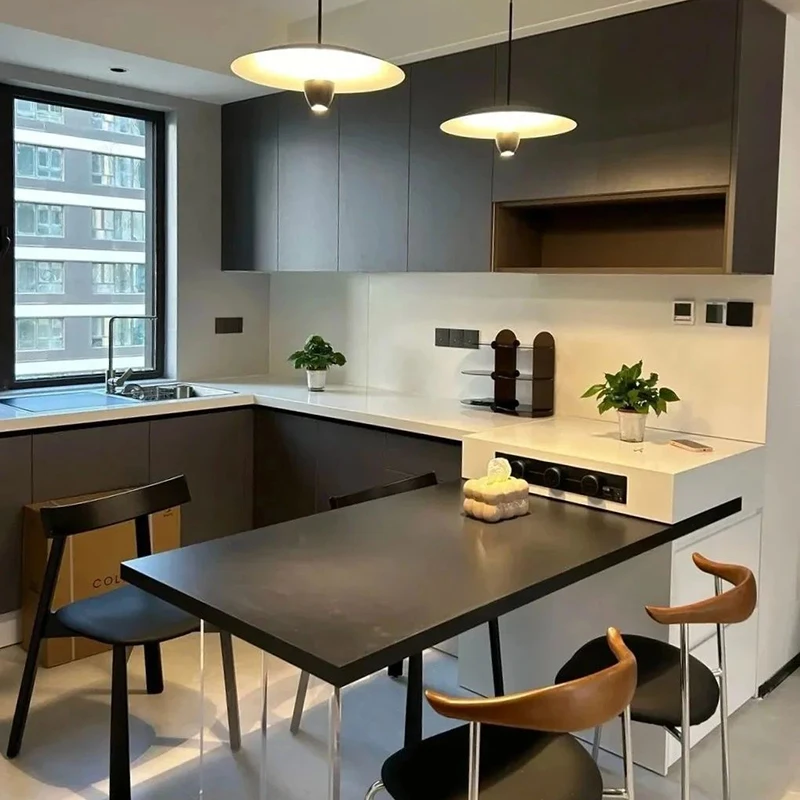 Immagine 4: Mobili da Cucina di Lusso Moderni per Villa di Alta Gamma, Armadietti Personalizzati Modulari in Legno Impiallacciato con Lavello