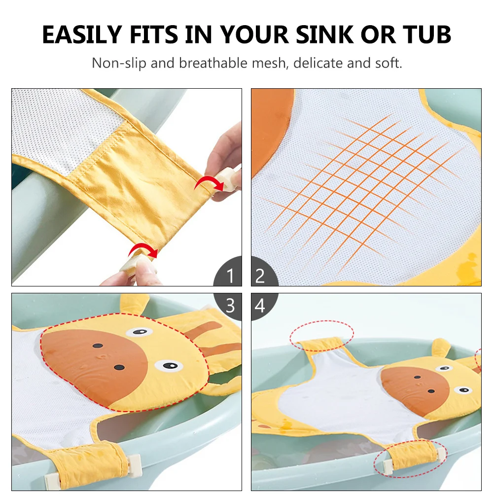 

Baby Bathtub Mesh Bath Seat Support Net Adjustable Non-Slip Breathable Infant Shower Cartoon Pad Baby Bath Seat Support Net