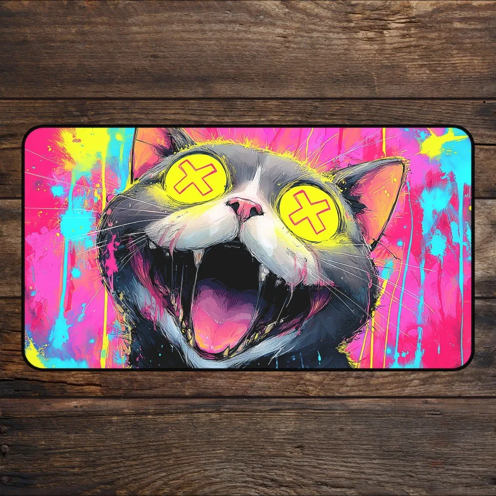 MTG Playmat Neon Cat Lover TCG Playmate Trippy Colorful Deskmat & Mousepad desk accessories alfombrillas para escritorio