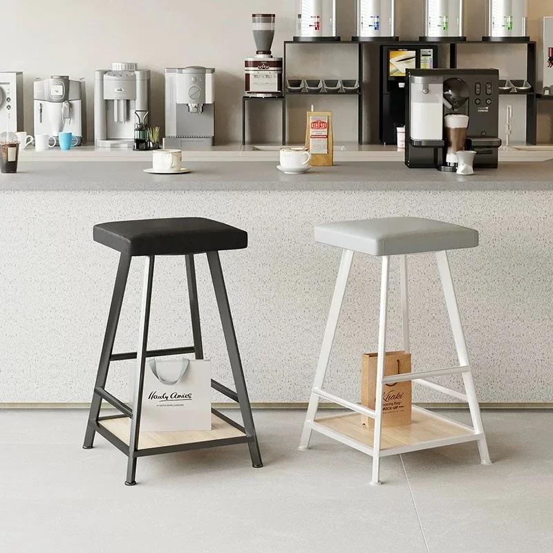 Square Padded Top Metal Frame Bar Stool Lower Storage Shelf Footrest Counter Stool For Cafe Kitchen Island Bar