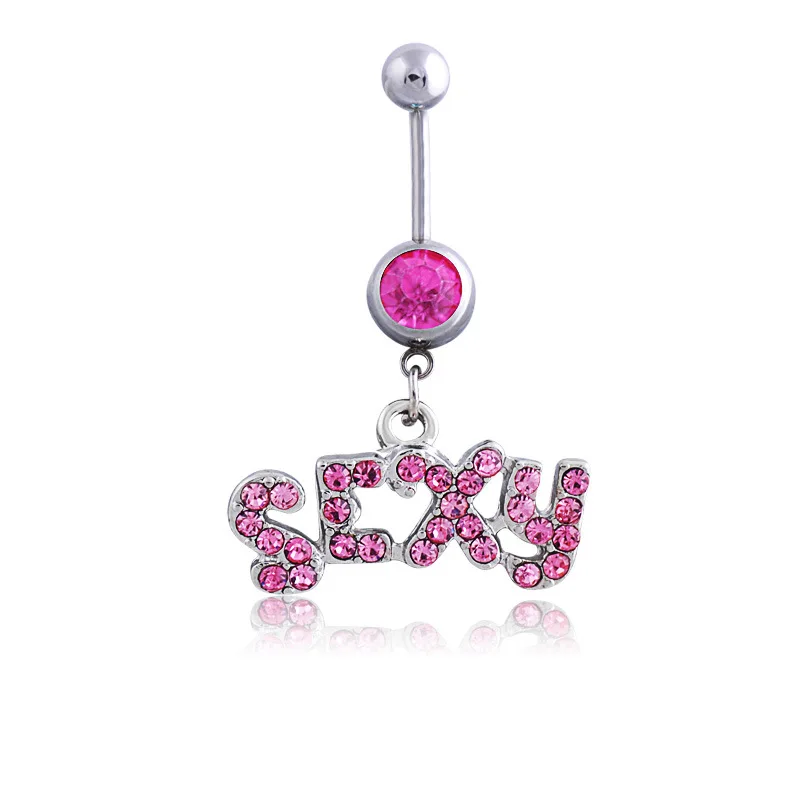 Fashion Personality SEXY Letter Belly Button Ring Sexy Pendant Stainless Steel Navel Nail Women Body Piercing Club Party Jewelry