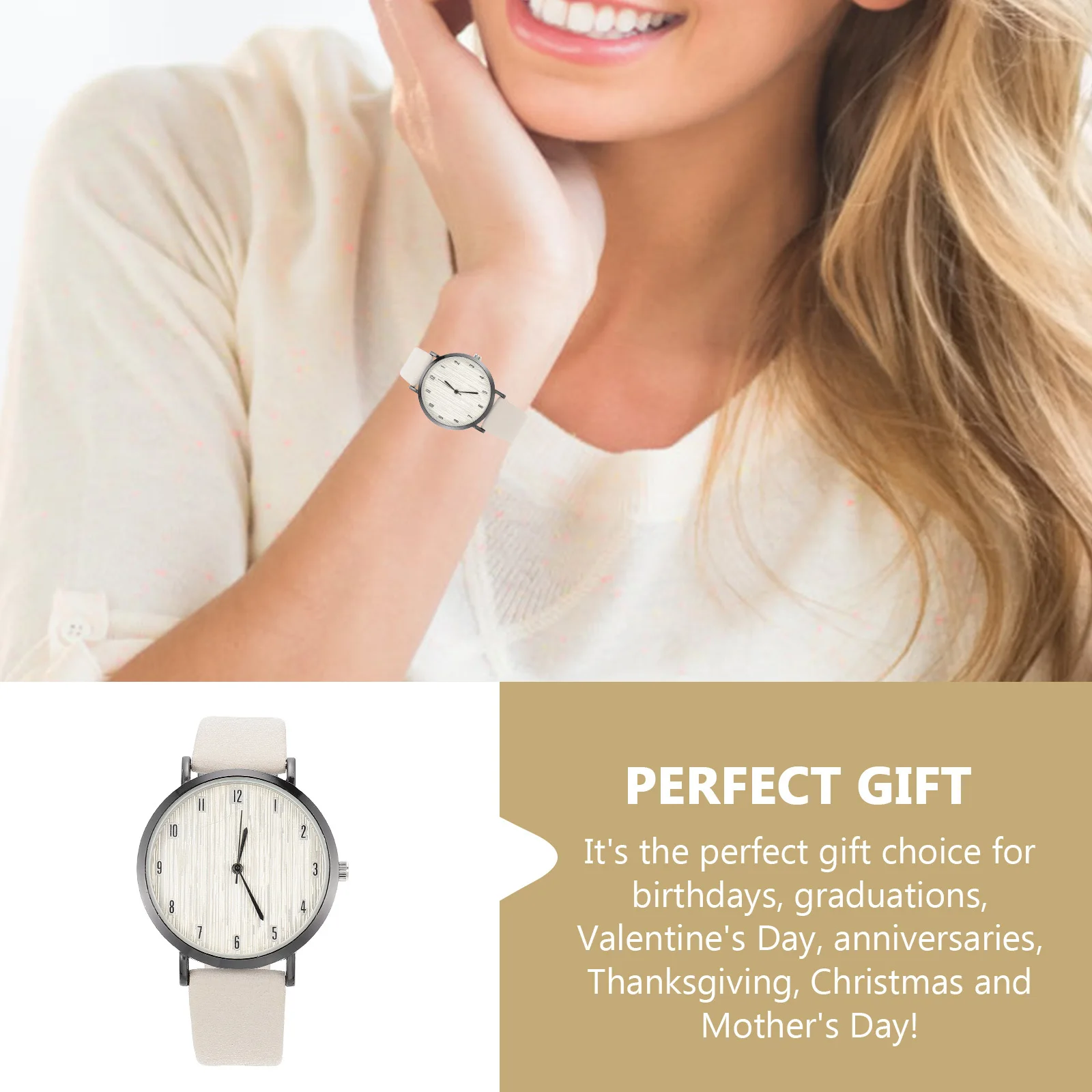 

Stylish Women Watch Strap Wristwatch Simple Design Classic Elegant Wood Grain Pattern Festival Present