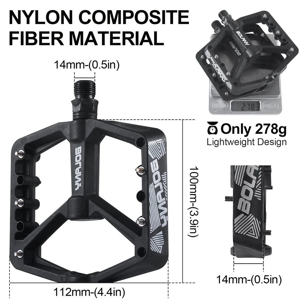 BOLANY Anti-slip Nylon Bicycle Pedals with Bearing 10 Pegs Ultralight MTB Road Bike lubrication Pedal Bicycle Accessories