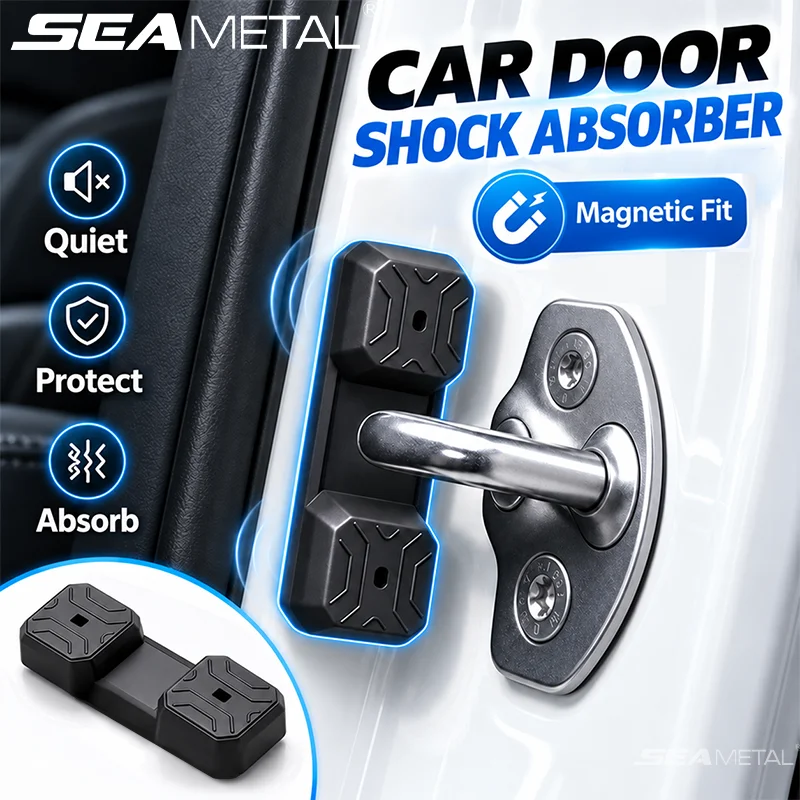 SEAMETAL 4Pcs Magnetic Car Door Shock Absorber Gasket Soundproof Anti Shock Pad Door Lock Protection Cushion Auto Accessories
