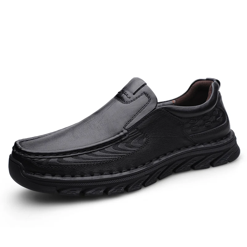 

High-quality Cowhide Men's One-foot Anti-slip and Wear-resistant Handcrafted Leather Shoes, Lightweight Thick-soled Lofu Shoes