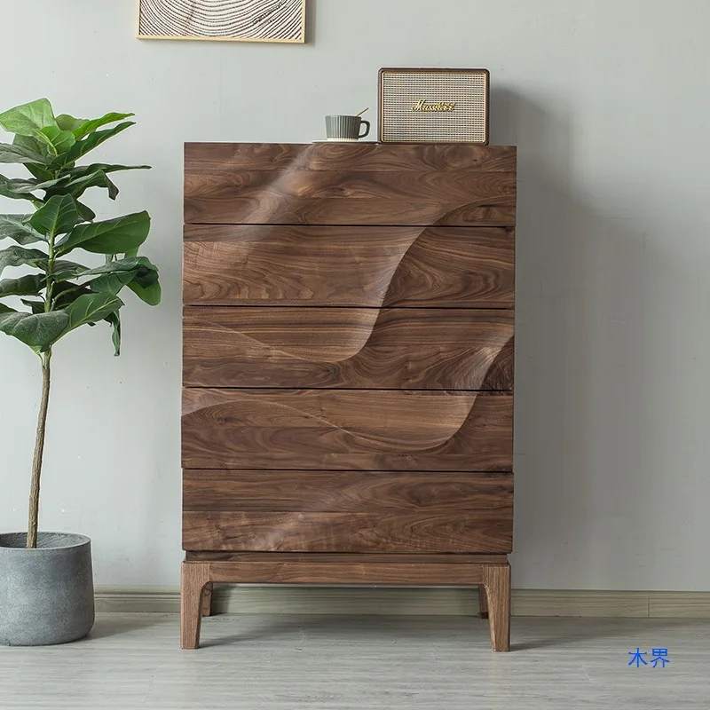 

North American black walnut chest full solid wood bedside locker art light luxury living room wall storage cabinet