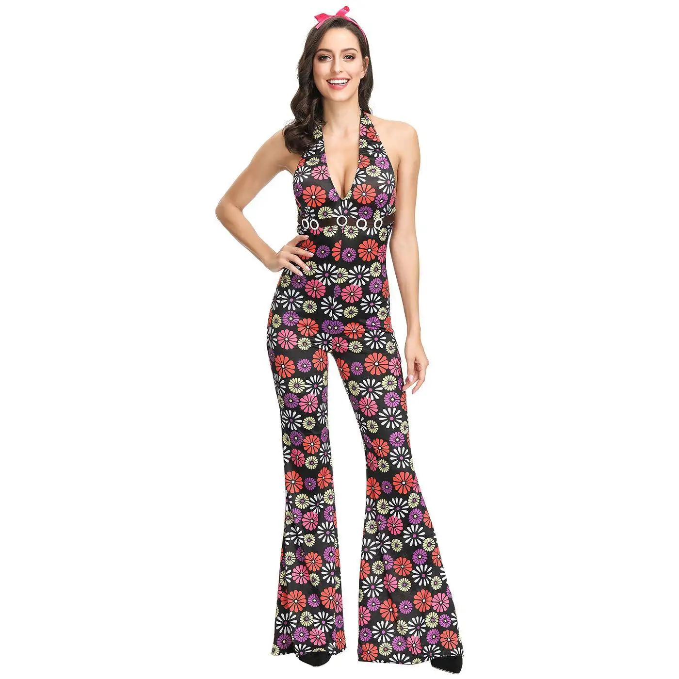 

70s Retro Disco Nightclub Stage Performance Print Par Costume Cross-Border Vintage Faion Clubwear Spring Ladies' Ensemble