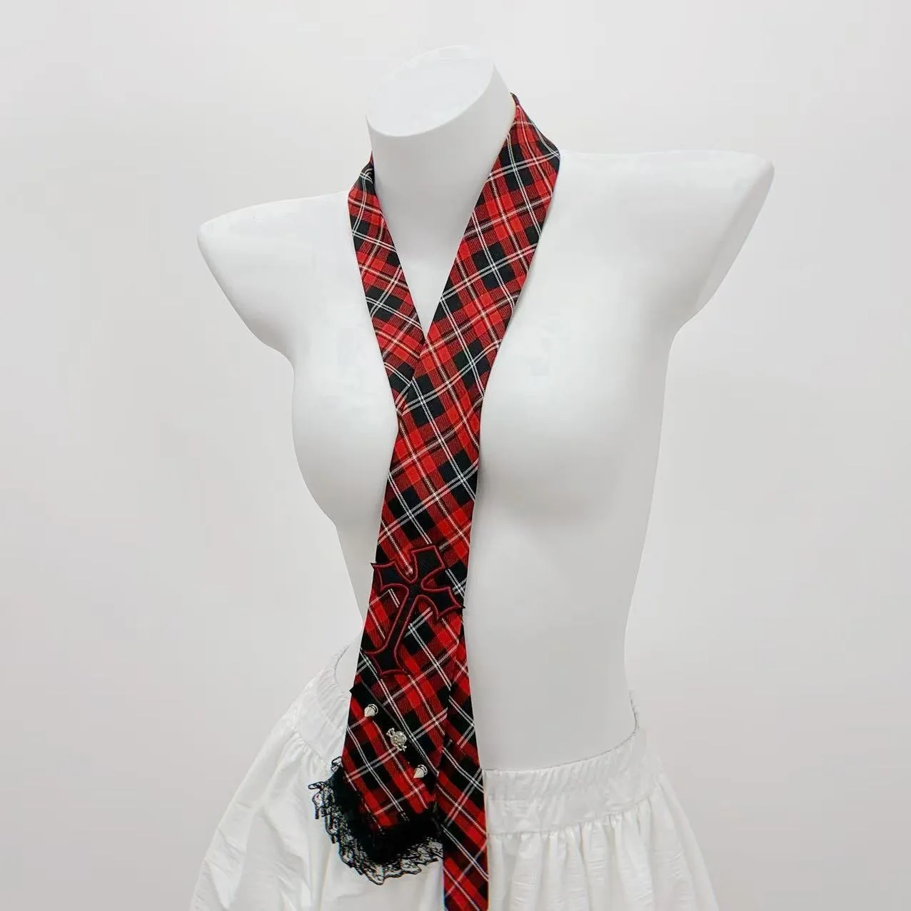 Cravates à carreaux rouges et noirs pour fille Y2K, cravate JK pour Streetwear, cravates décontractées, écharpe Lolita JK, accessoires de déguisement