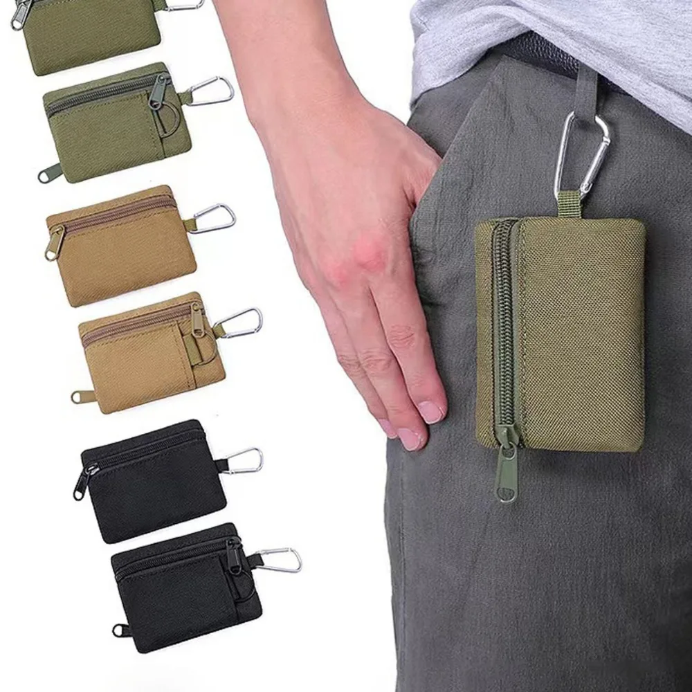 Dompet sarung EDC Molle ritsleting pria, earbud luar ruangan, gantungan kunci Tas Pinggang